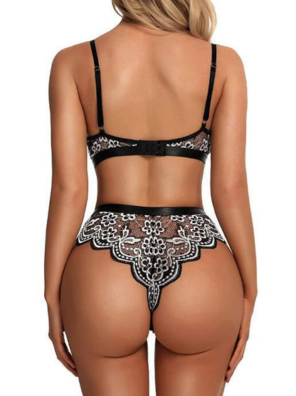 Ensemble soutien-gorge et panty en dentelle maille élastique transparente - Chic&Shines