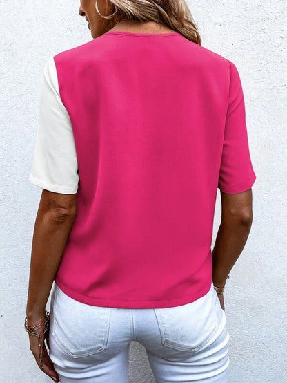 Chemisier bicolore col v à manches courtes - Chic&Shines