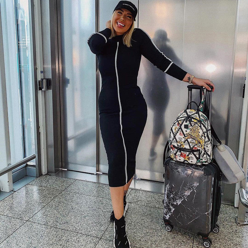 Robe mi-longue moulante à col rond manches longues sexy décontractée - Chic&Shines