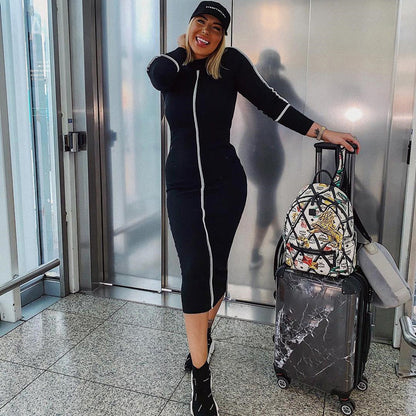 Robe mi-longue moulante à col rond manches longues sexy décontractée - Chic&Shines