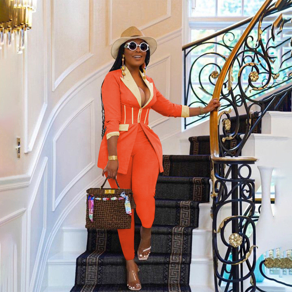 Ensemble blazer à fermeture éclair et pantalon assortie - Chic&Shines