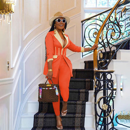 Ensemble blazer à fermeture éclair et pantalon assortie - Chic&Shines