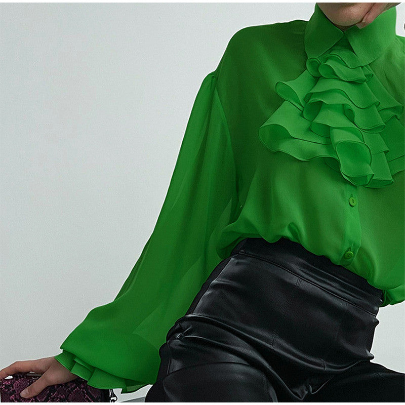 Chemise mousseline ébouriffé manches longues lanterne - Chic&Shines