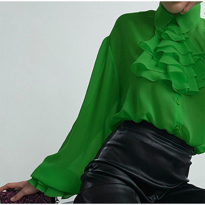 Chemise mousseline ébouriffé manches longues lanterne - Chic&Shines