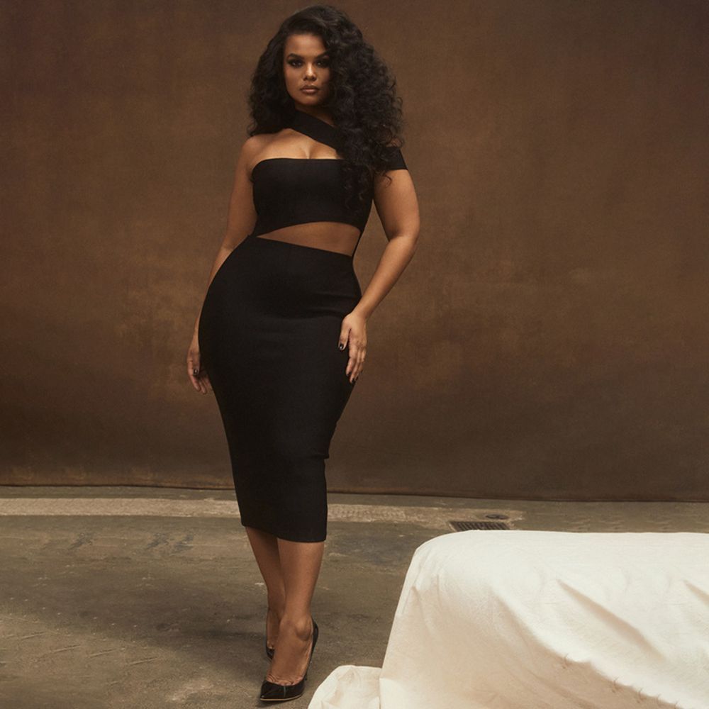 Robe longue moulante bustier à bretelle asymétrique - Chic&Shines