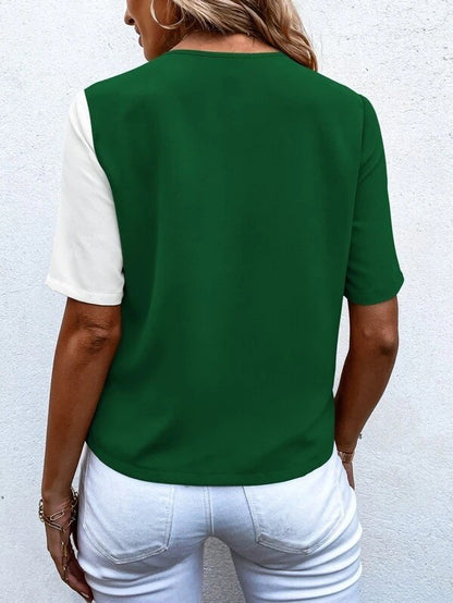 Chemisier bicolore col v à manches courtes - Chic&Shines