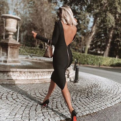 Robe mi longue moulante à manches longues fermeture éclaire centrale - Chic&Shines