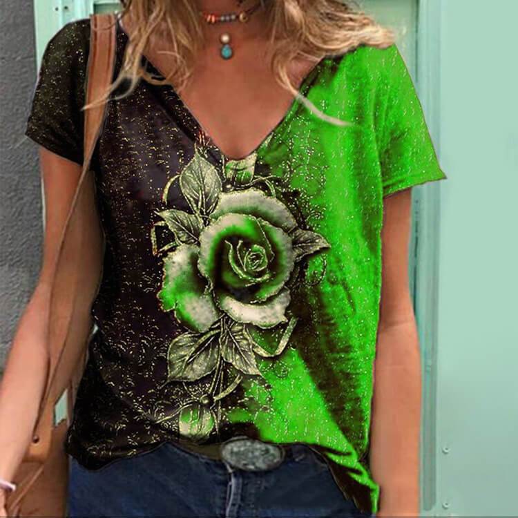 t-shirt 3D Rose Imprimé Manches Courtes Ample