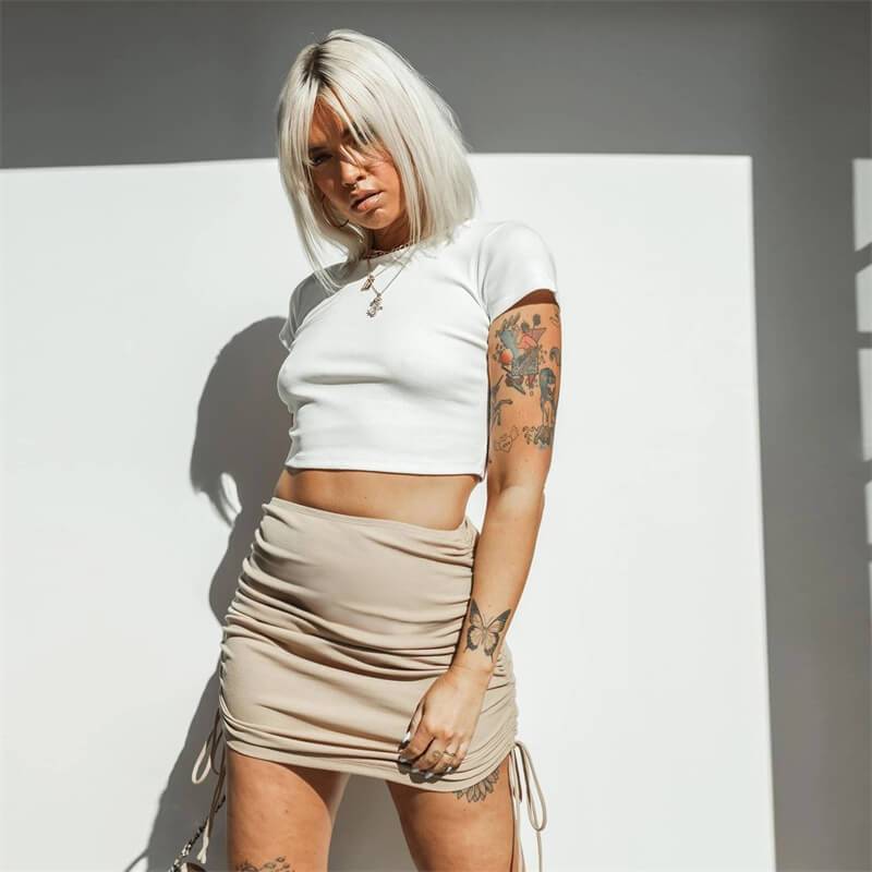 upe Plissés En Tricot De Nervures Couleur Unie